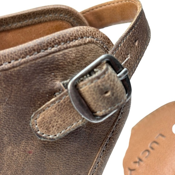 Lucky Brand Choco Brown Open Toe Ankle Strap Sandal Bootie Size 8 Block 4” Heels - Picture 9 of 13